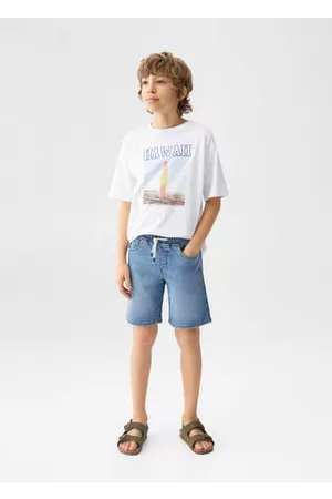 MANGO Boys Short Sleeved T-Shirts - Boats printed cotton T-shirt - 5-6 years - Kids