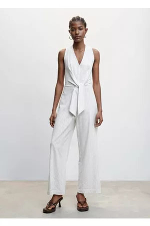 MANGO Women Jumpsuits - Striped jumpsuit with knot detail - XXS - Women