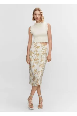 MANGO Women Midi Skirts - Floral texture skirt - XXS - Women