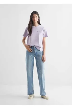 MANGO Girls Short Sleeved T-Shirts - Message cotton T-shirt /pastel purple - XXS - Teenage girl