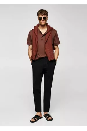 MANGO Men Skinny Pants - Cotton seersucker drawstring pants - 30 - Men