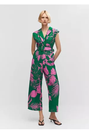MANGO Women Printed & Patterned Dresses - Belt printed jumpsuit - XXS - Women