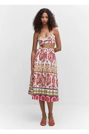 MANGO Women Printed Skirts - Printed linen-blend skirt - XS - Women