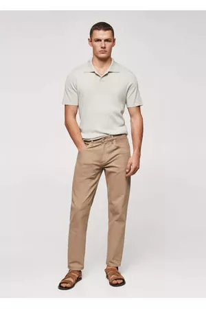 MANGO Men Polo T-Shirts - Fine-knit polo shirt /pastel grey - S - Men