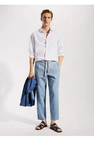 MANGO Men Skinny Pants - Linen slim fit drawstring pants - 30 - Men