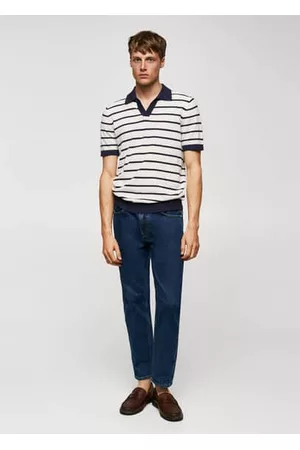 MANGO Men Polo T-Shirts - Terry texture striped polo shirt - S - Men