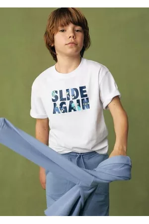 MANGO Boys Short Sleeved T-Shirts - Printed embossed letters t-shirt - 5-6 years - Kids