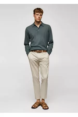 MANGO Men Polo T-Shirts - Long-sleeved cotton jersey polo shirt - S - Men