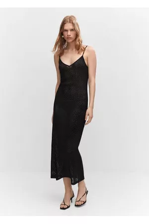 MANGO Women Long Knitted Dresses - Long openwork knit dress - 0 - Women