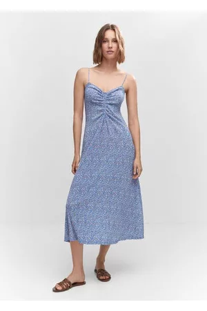 MANGO Women Ruched Dresses - Ruched detail flower dress - 0 - Women