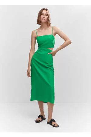 MANGO Women Midi Dresses - Cut-out linen-blend dress - 0 - Women