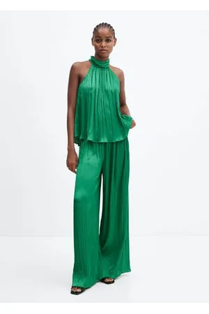 Mango - Halter-Neck Satin Jumpsuit Green - M - Women