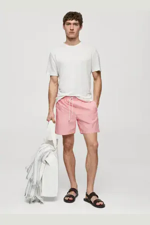 MANGO Seersucker striped drawstring swimsuit - S - Men