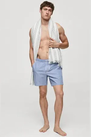 MANGO Seersucker striped drawstring swimsuit - S - Men