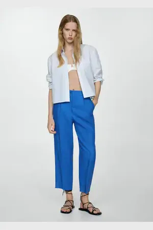 MANGO 100% linen straight pants - 2 - Women