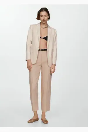 MANGO 100% linen straight pants - 4 - Women