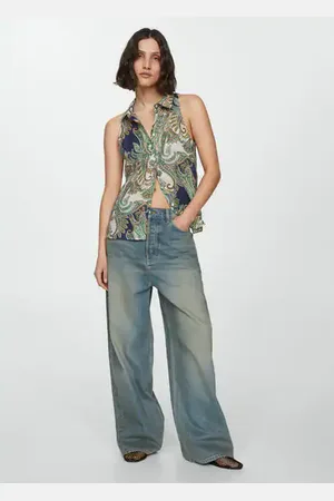 MANGO 100% ramie printed shirt - 6 - Women