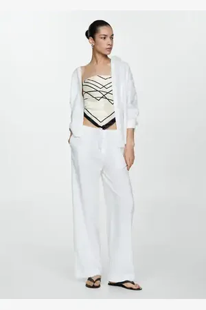MANGO Straight linen-blend pants - XS - Women
