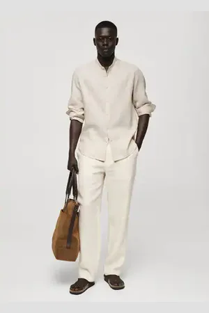 MANGO 100% linen Mao collar shirt - XS - Men