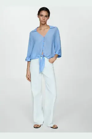MANGO Flared-sleeve blouse with bow - 0 - Women