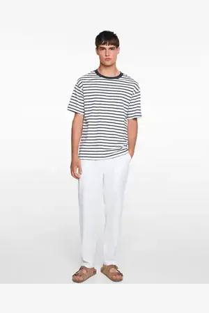 MANGO Linen-blend elastic waist trousers - XS - Teenage boy