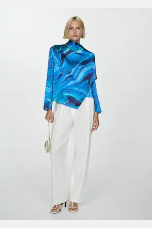 MANGO Satin printed blouse with draped neck - 4 - Women