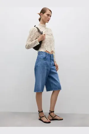 MANGO High-neck cotton lace blouse - 2 - Women