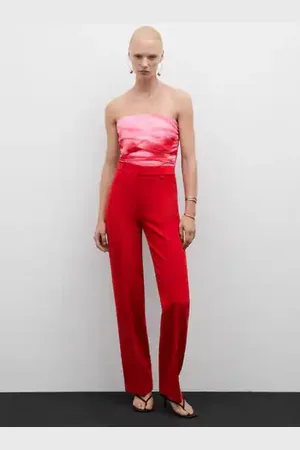 MANGO Straight-fit pants with decorative seams - 1 - Women