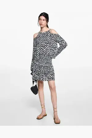 MANGO Printed blouse with opening detail - XXS - Teenage girl