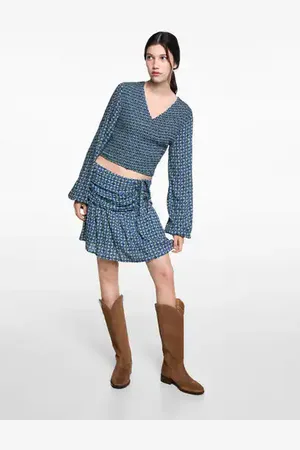 MANGO Ruched printed blouse - XXS - Teenage girl
