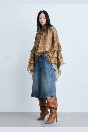 MANGO Ruffle blouse with snake print - 4 - Women