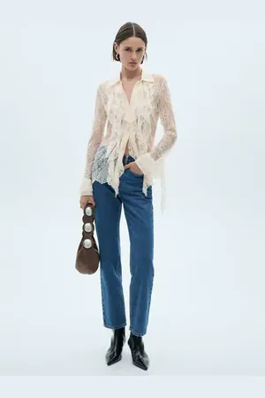 MANGO Ruffled guipure shirt - 4 - Women