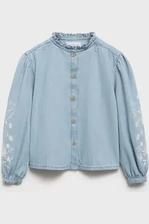 MANGO Embroidered denim blouse - 6 - Kids