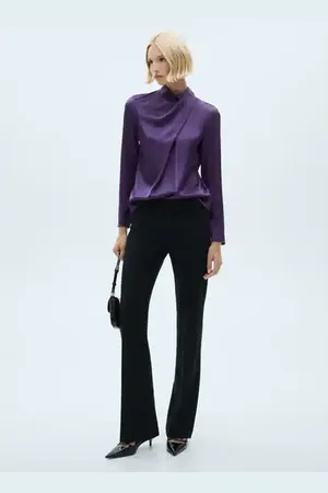 MANGO Turtleneck draped satin blouse - 4 - Women