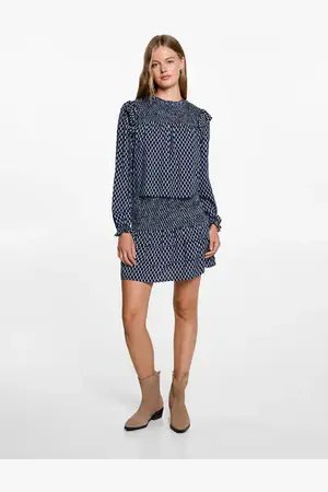 MANGO Ruched printed blouse - XXS - Teenage girl