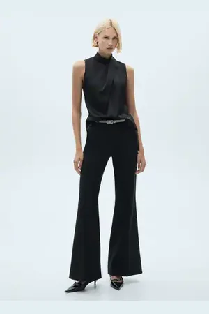 MANGO Turtleneck draped satin blouse - 0 - Women