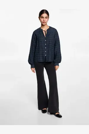 MANGO Bow check blouse - XXS - Teenage girl