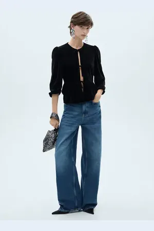 MANGO Velvet blouse with bows - 0 - Women