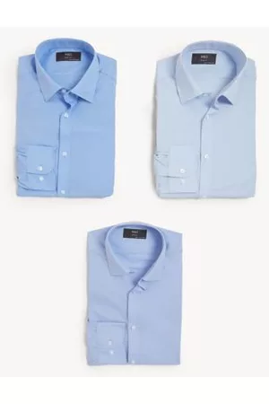 Marks & Spencer 3pk Slim Fit Cotton Blend Long Sleeve Shirts