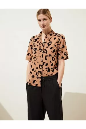 Marks & Spencer Women Shirts - Linen Rich Animal Print Collared Shirt