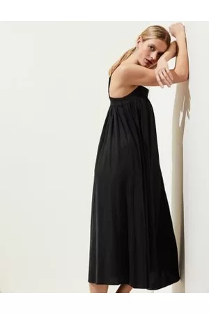 Marks & Spencer Women Midi Dresses - Linen Rich Square Neck Midi Cami Dress