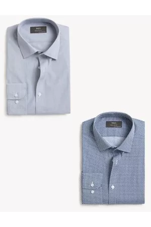 Marks & Spencer Long sleeved Shirts - 2pk Regular Fit Printed Long Sleeve Shirts