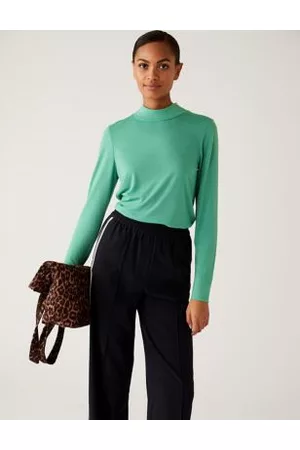 Marks & Spencer Jersey Roll Neck Relaxed Long Sleeve Top
