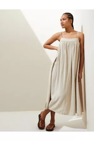 Marks & Spencer Linen Rich Square Neck Midi Cami Dress