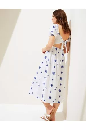 Marks & Spencer Women Midi Dresses - Pure Cotton Embroidered Midi Beach Dress