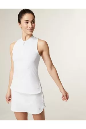 GOODMOVE Women High Neck Tops - High Neck Half Zip Mesh Back Vest Top