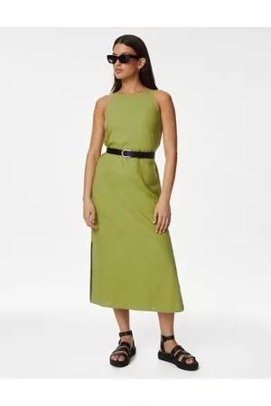 Marks & Spencer Women Casual Dresses - Linen Rich High Neck Midi Slip Dress