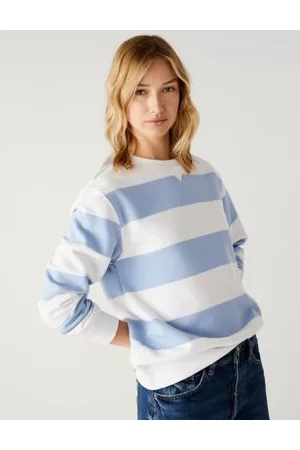 Marks & Spencer Women Sweatshirts - Cotton Rich Striped Crew Neck Sweatshirt