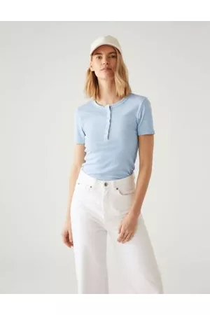 Marks & Spencer Women Tops - Cotton Blend Ribbed Henley Top