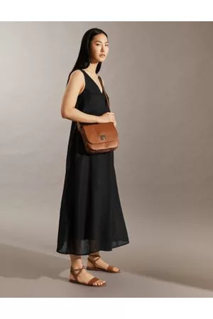 Jaeger Women Casual Dresses - Womens Pure Linen V-Neck Maxi Slip Dress